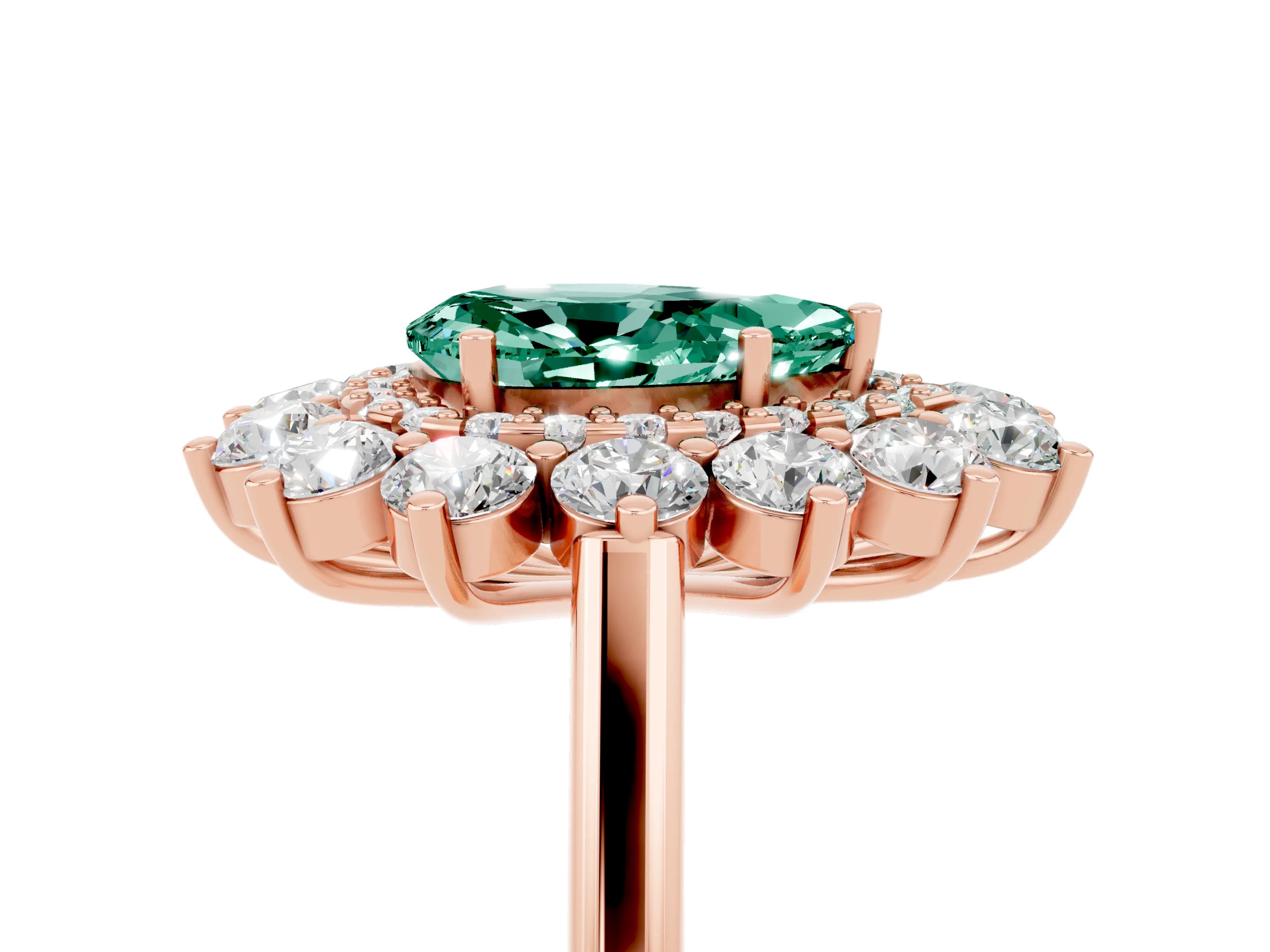 Rose gold Pear Cut Halo Cluster Diamond Ring with Pave Band and Four-Prong Setting_5