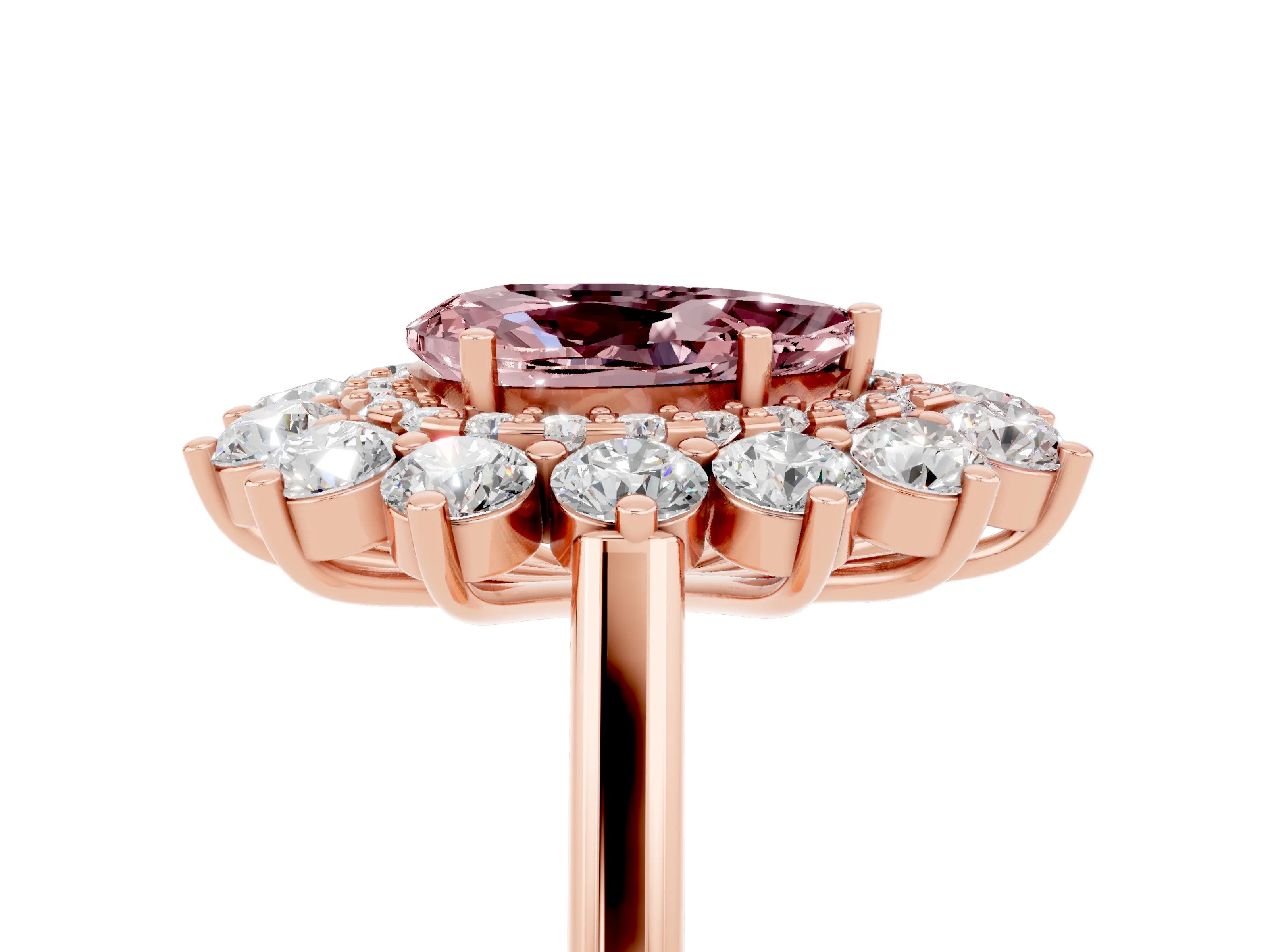Rose gold Pear Cut Halo Cluster Diamond Ring with Pave Band and Four-Prong Setting_5