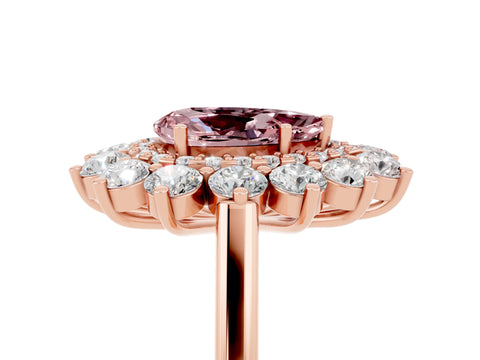 Rose gold Pear Cut Halo Cluster Diamond Ring with Pave Band and Four-Prong Setting_5
