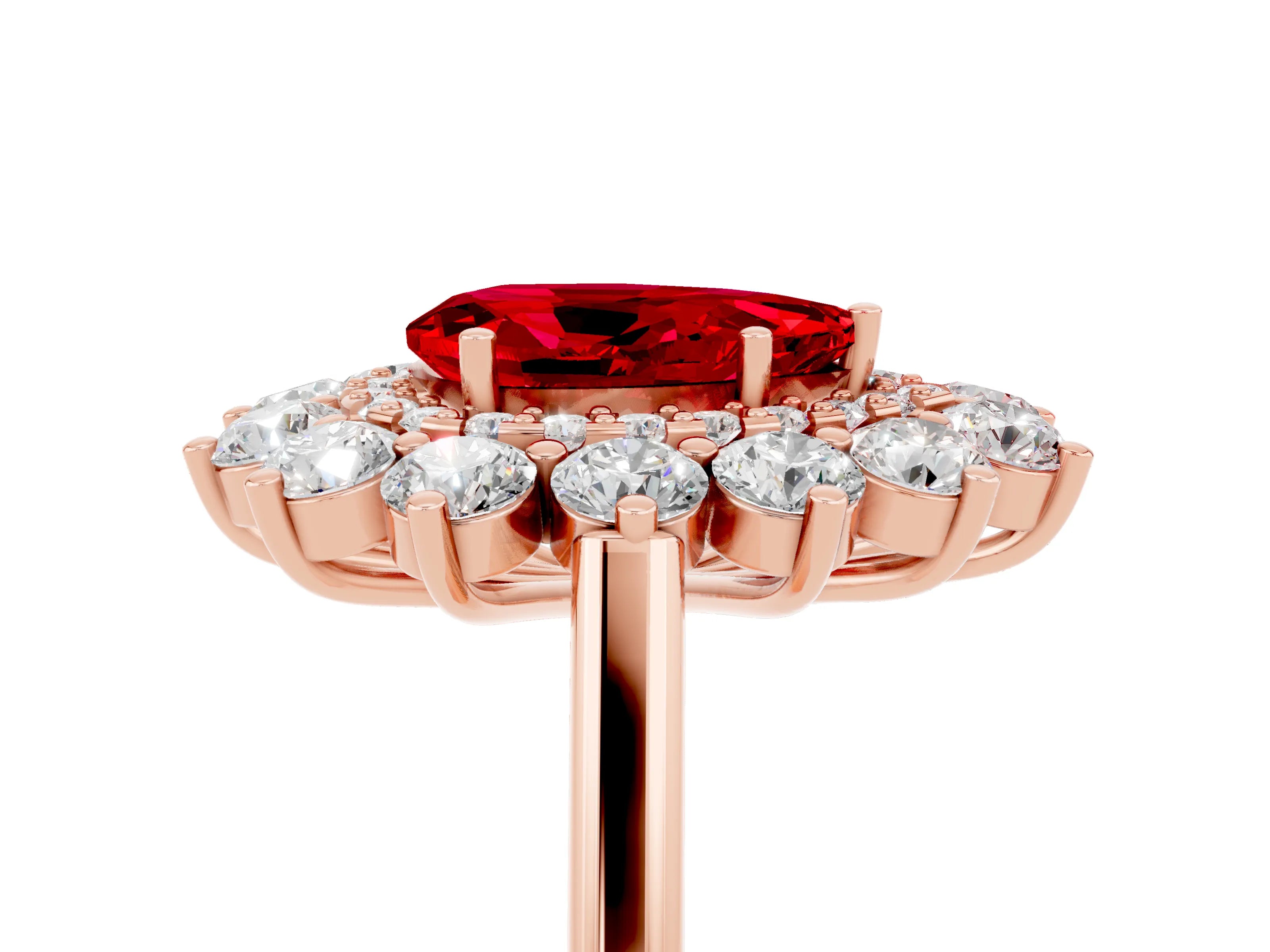 Rose gold Pear Cut Halo Cluster Diamond Ring with Pave Band and Four-Prong Setting_5