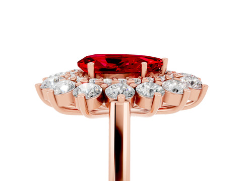 Rose gold Pear Cut Halo Cluster Diamond Ring with Pave Band and Four-Prong Setting_5