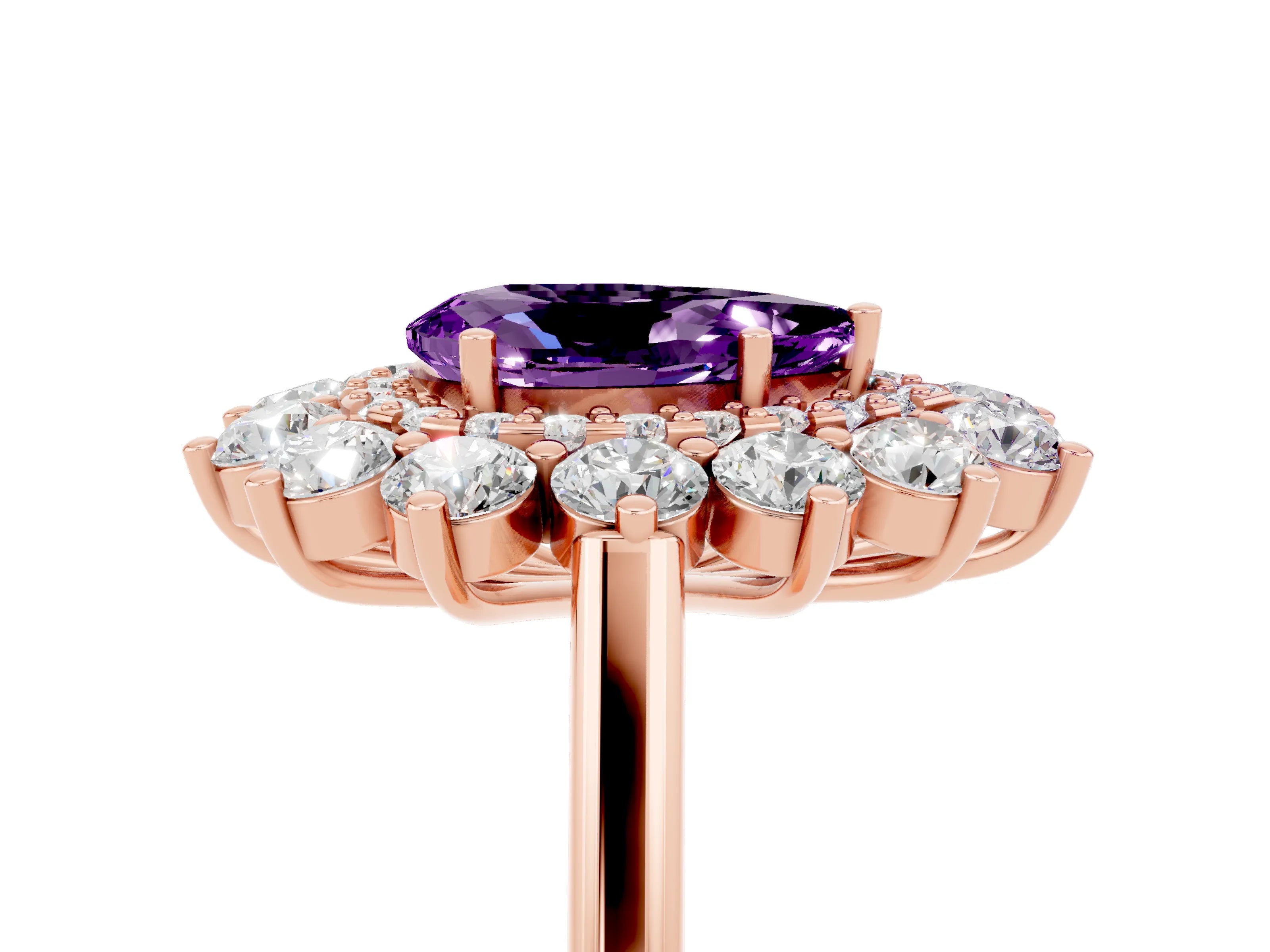 Rose gold Pear Cut Halo Cluster Diamond Ring with Pave Band and Four-Prong Setting_5