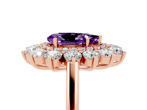 Rose gold Pear Cut Halo Cluster Diamond Ring with Pave Band and Four-Prong Setting_5