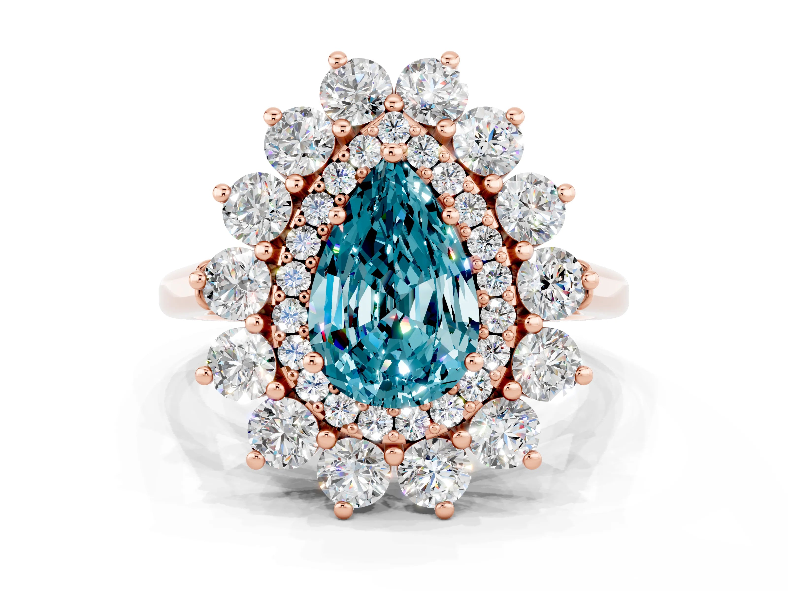 Rose gold Pear Cut Halo Cluster Diamond Ring with Pave Band and Four-Prong Setting_6