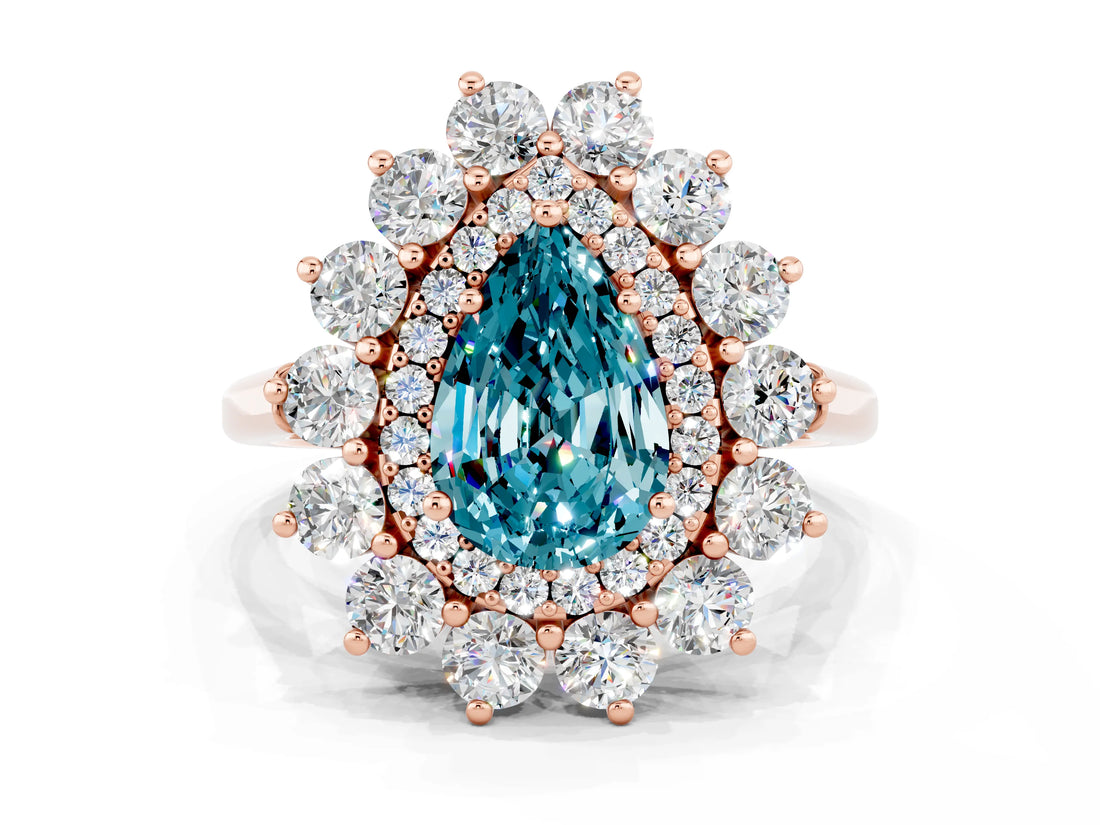 Rose gold Pear Cut Halo Cluster Diamond Ring with Pave Band and Four-Prong Setting_6