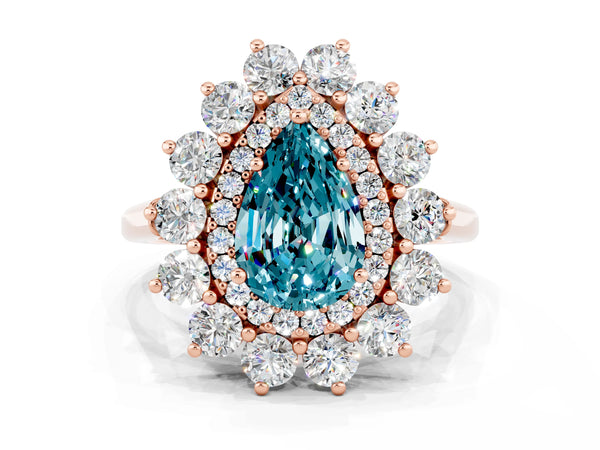 Rose gold Pear Cut Halo Cluster Diamond Ring with Pave Band and Four-Prong Setting