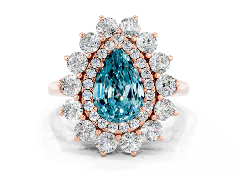 Rose gold Pear Cut Halo Cluster Diamond Ring with Pave Band and Four-Prong Setting_6