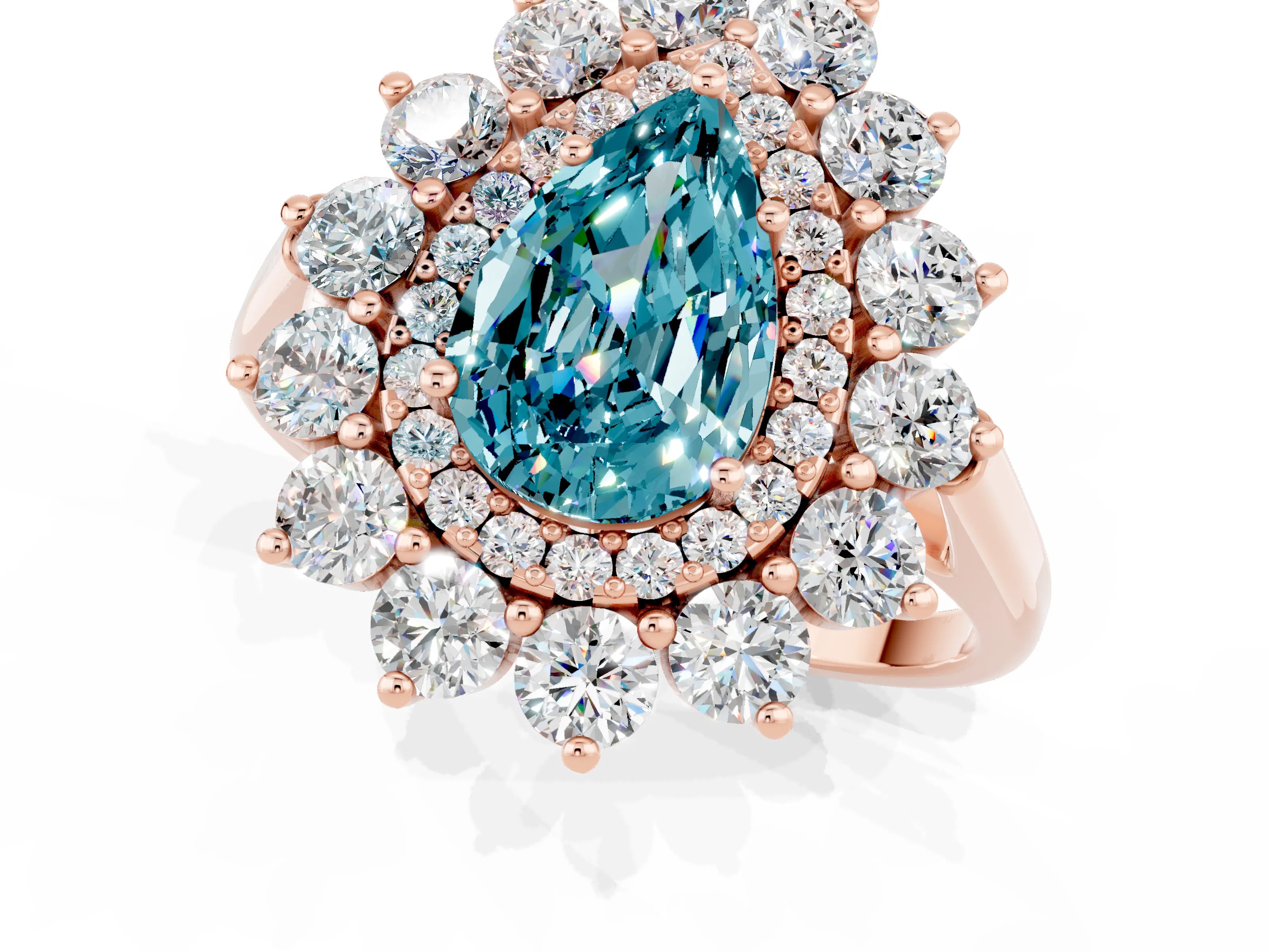 Rose gold Pear Cut Halo Cluster Diamond Ring with Pave Band and Four-Prong Setting_7