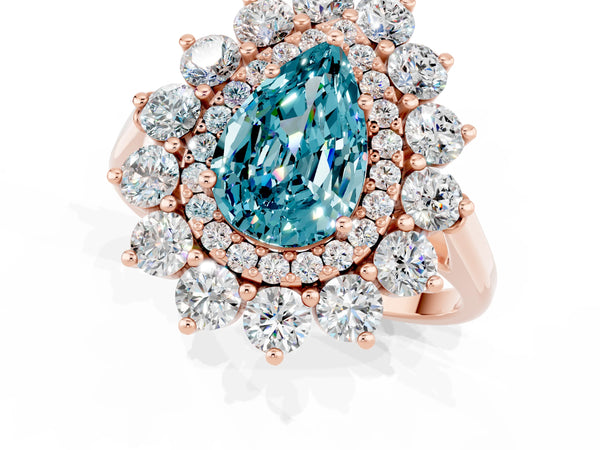 Rose gold Pear Cut Halo Cluster Diamond Ring with Pave Band and Four-Prong Setting