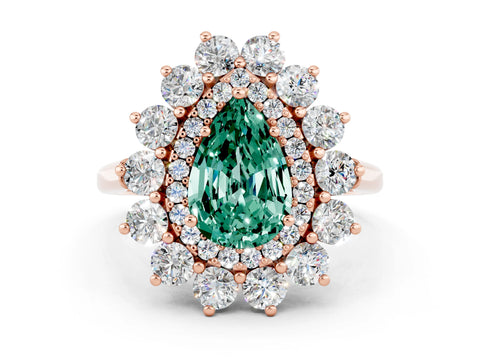 Rose gold Pear Cut Halo Cluster Diamond Ring with Pave Band and Four-Prong Setting