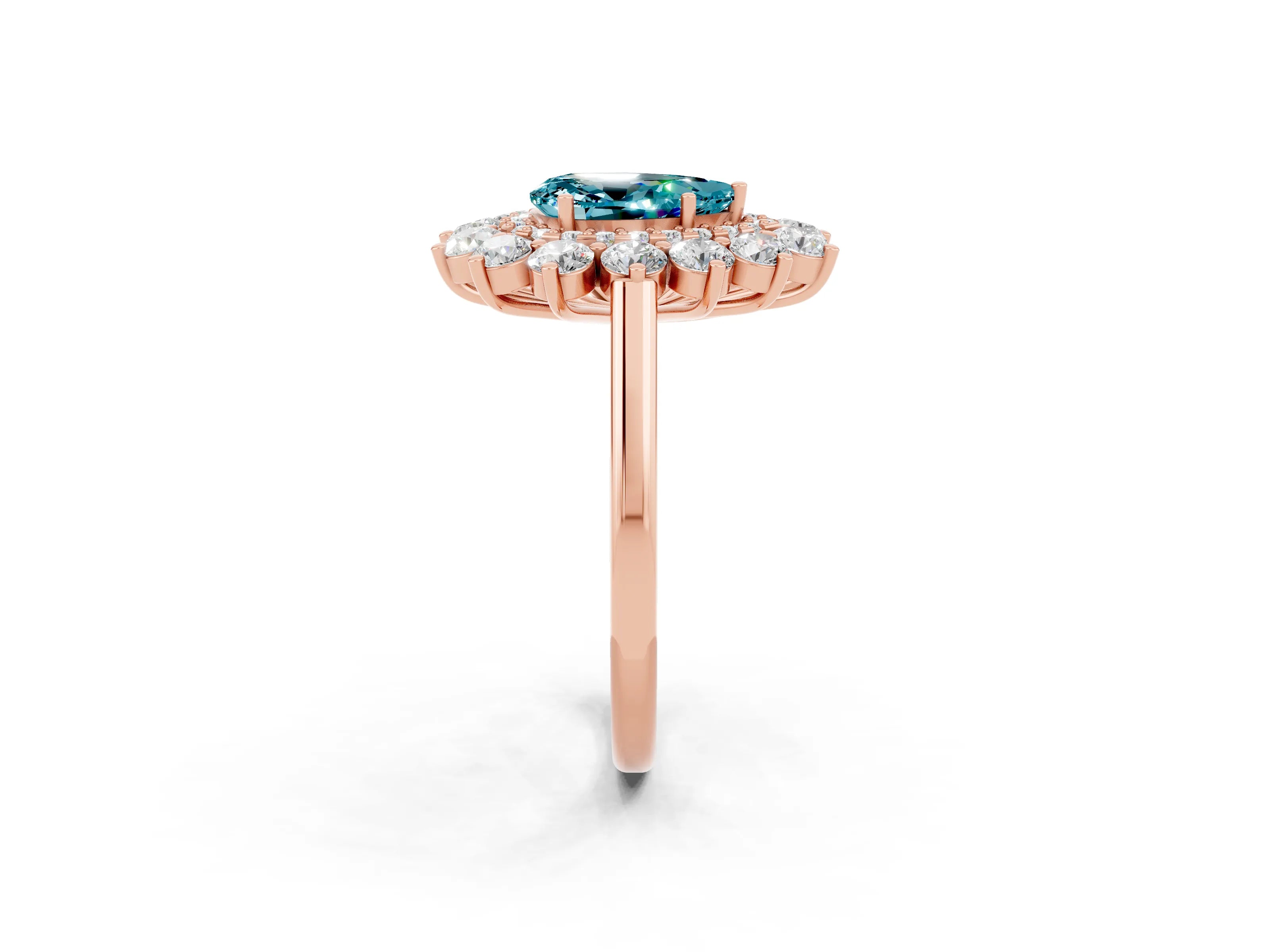 Rose gold Pear Cut Halo Cluster Diamond Ring with Pave Band and Four-Prong Setting_8