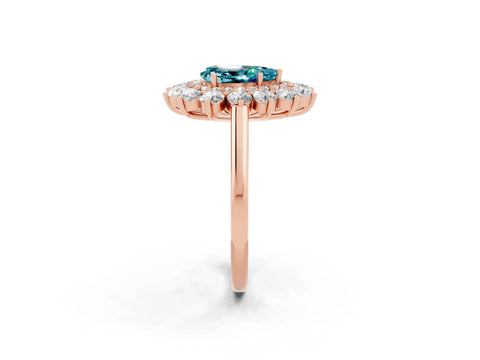 Rose gold Pear Cut Halo Cluster Diamond Ring with Pave Band and Four-Prong Setting_8