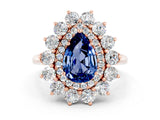 Rose gold Pear Cut Halo Cluster Diamond Ring with Pave Band and Four-Prong Setting