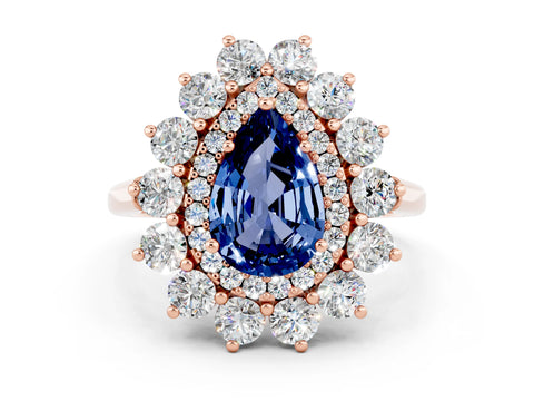 Rose gold Pear Cut Halo Cluster Diamond Ring with Pave Band and Four-Prong Setting
