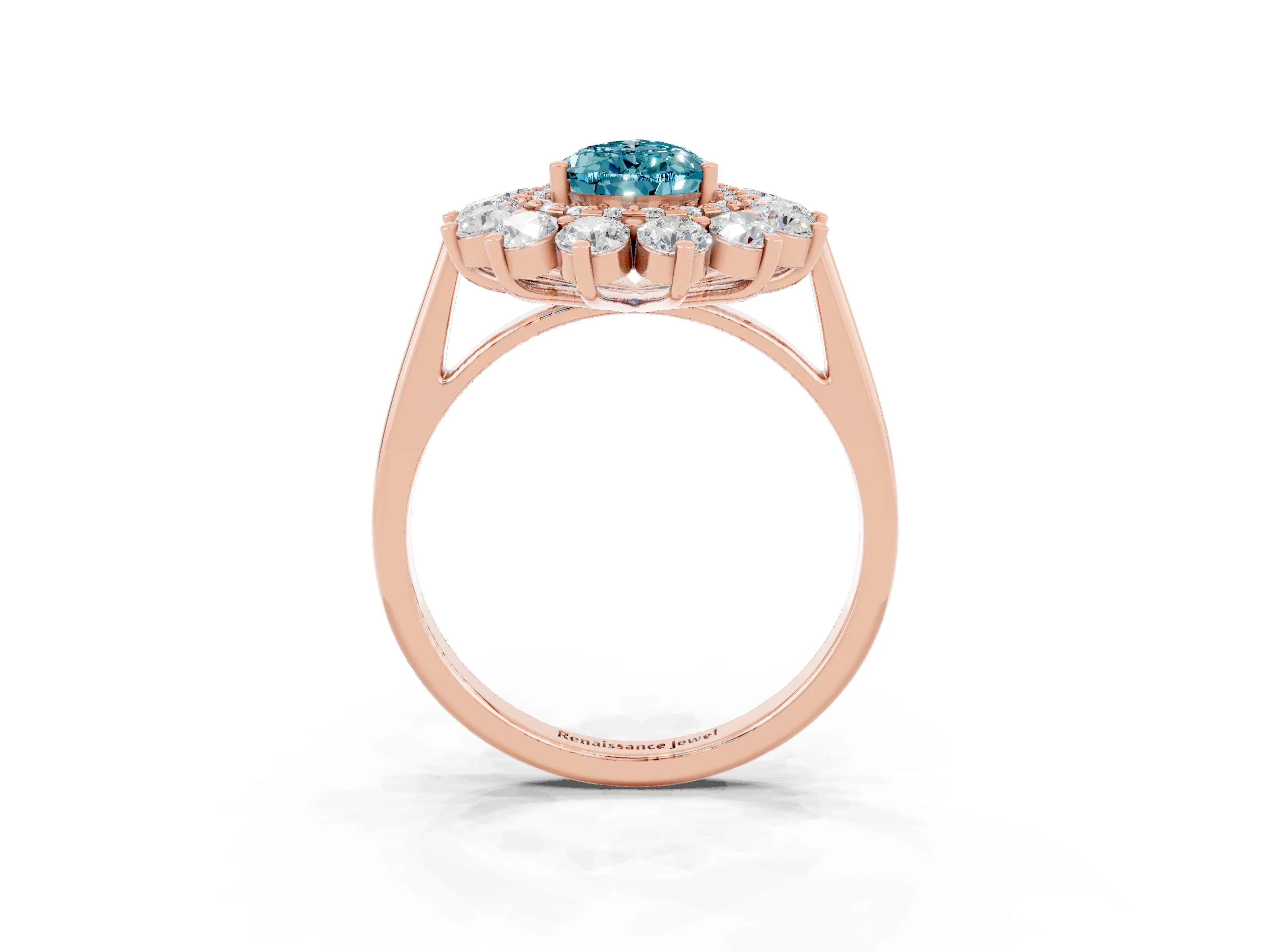 Rose gold Pear Cut Halo Cluster Diamond Ring with Pave Band and Four-Prong Setting_9