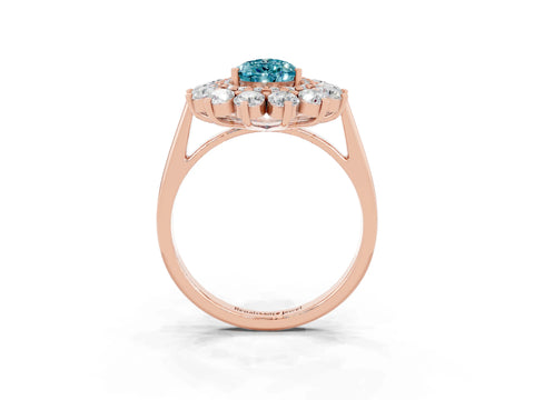Rose gold Pear Cut Halo Cluster Diamond Ring with Pave Band and Four-Prong Setting_9