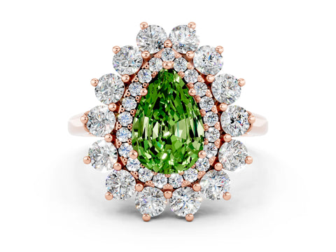 Rose gold Pear Cut Halo Cluster Diamond Ring with Pave Band and Four-Prong Setting