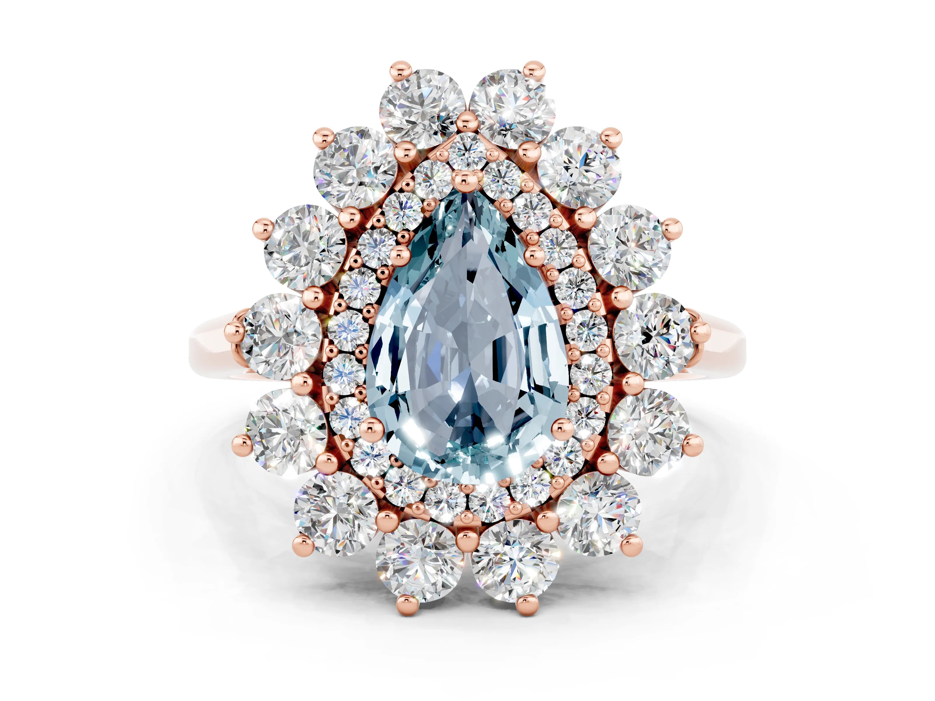 Rose gold Pear Cut Halo Cluster Diamond Ring with Pave Band and Four-Prong Setting