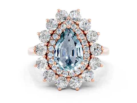Rose gold Pear Cut Halo Cluster Diamond Ring with Pave Band and Four-Prong Setting