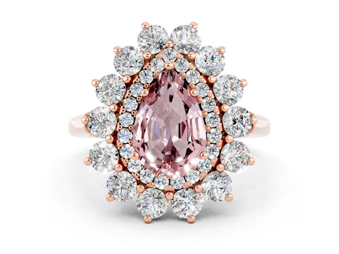 Rose gold Pear Cut Halo Cluster Diamond Ring with Pave Band and Four-Prong Setting