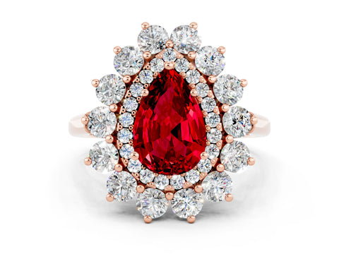 Rose gold Pear Cut Halo Cluster Diamond Ring with Pave Band and Four-Prong Setting