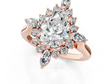 Rose gold Pear Cut Halo Diamond Cluster Ring with Marquise and Round Stones on a White Gold Band with Prong Setting_16