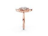 Rose gold Pear Cut Halo Diamond Cluster Ring with Marquise and Round Stones on a White Gold Band with Prong Setting_17