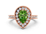 Rose gold Pear Cut Halo Diamond Engagement Ring with Milgrain Pave Band and Four-Prong Setting
