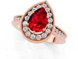 Rose gold Pear Cut Halo Diamond Engagement Ring with Milgrain Pave Band and Four-Prong Setting_1