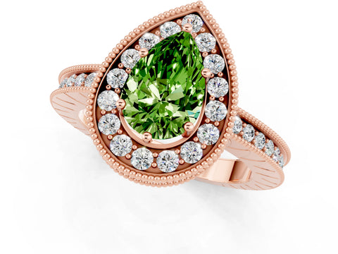 Rose gold Pear Cut Halo Diamond Engagement Ring with Milgrain Pave Band and Four-Prong Setting_1