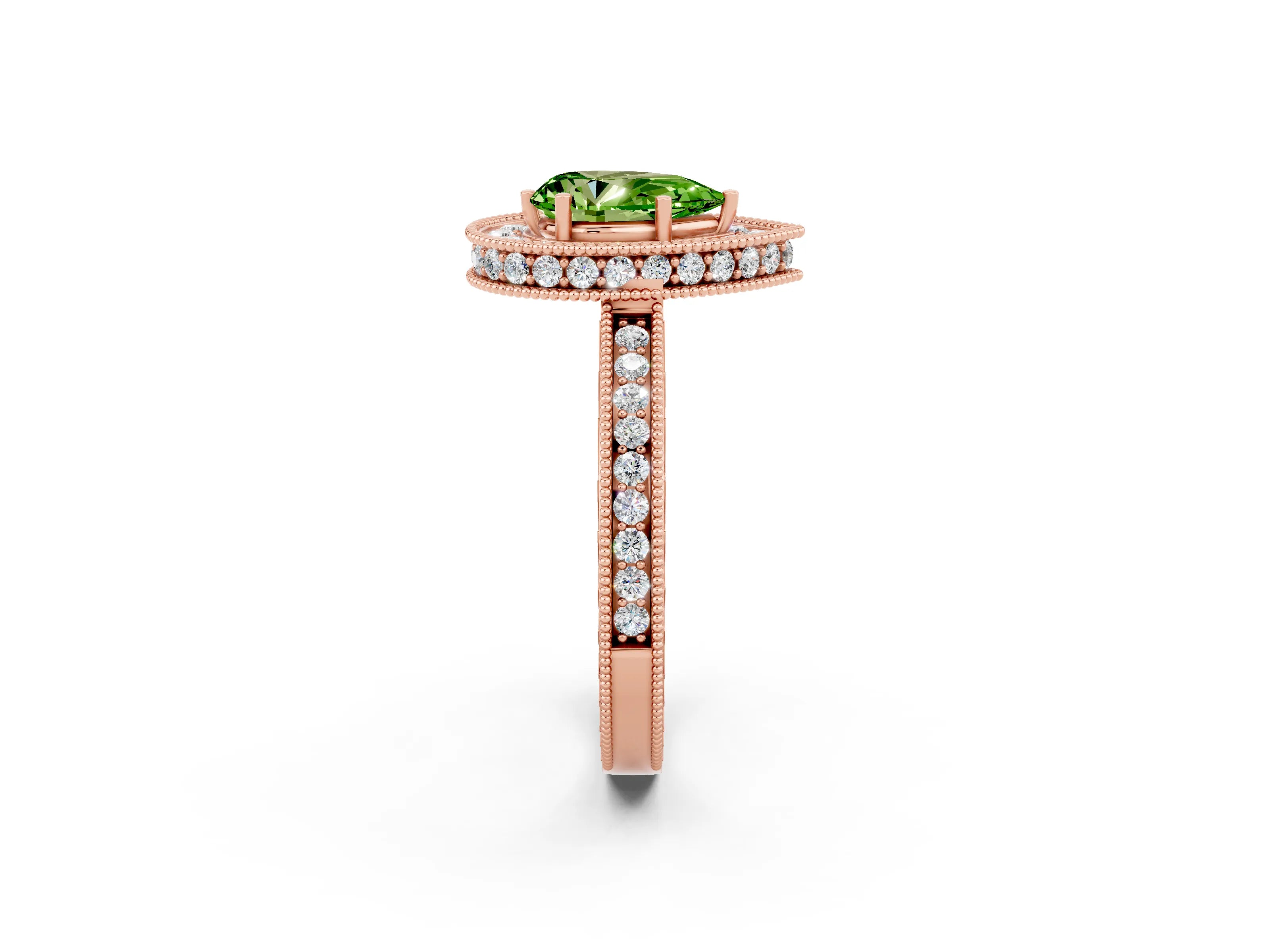 Rose gold Pear Cut Halo Diamond Engagement Ring with Milgrain Pave Band and Four-Prong Setting_2