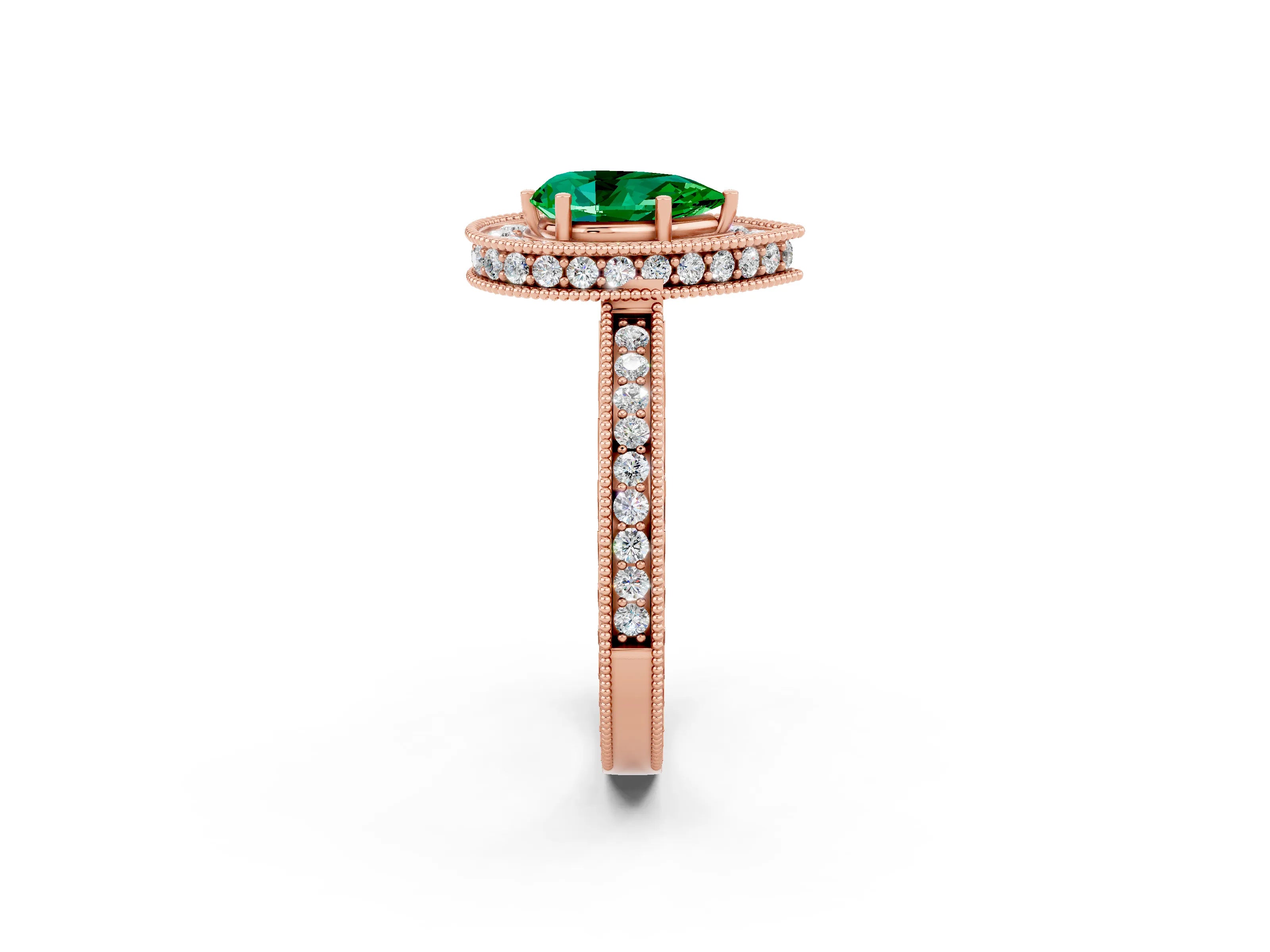 Rose gold Pear Cut Halo Diamond Engagement Ring with Milgrain Pave Band and Four-Prong Setting_2