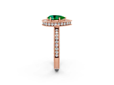 Rose gold Pear Cut Halo Diamond Engagement Ring with Milgrain Pave Band and Four-Prong Setting_2