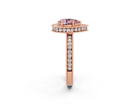 Rose gold Pear Cut Halo Diamond Engagement Ring with Milgrain Pave Band and Four-Prong Setting_2