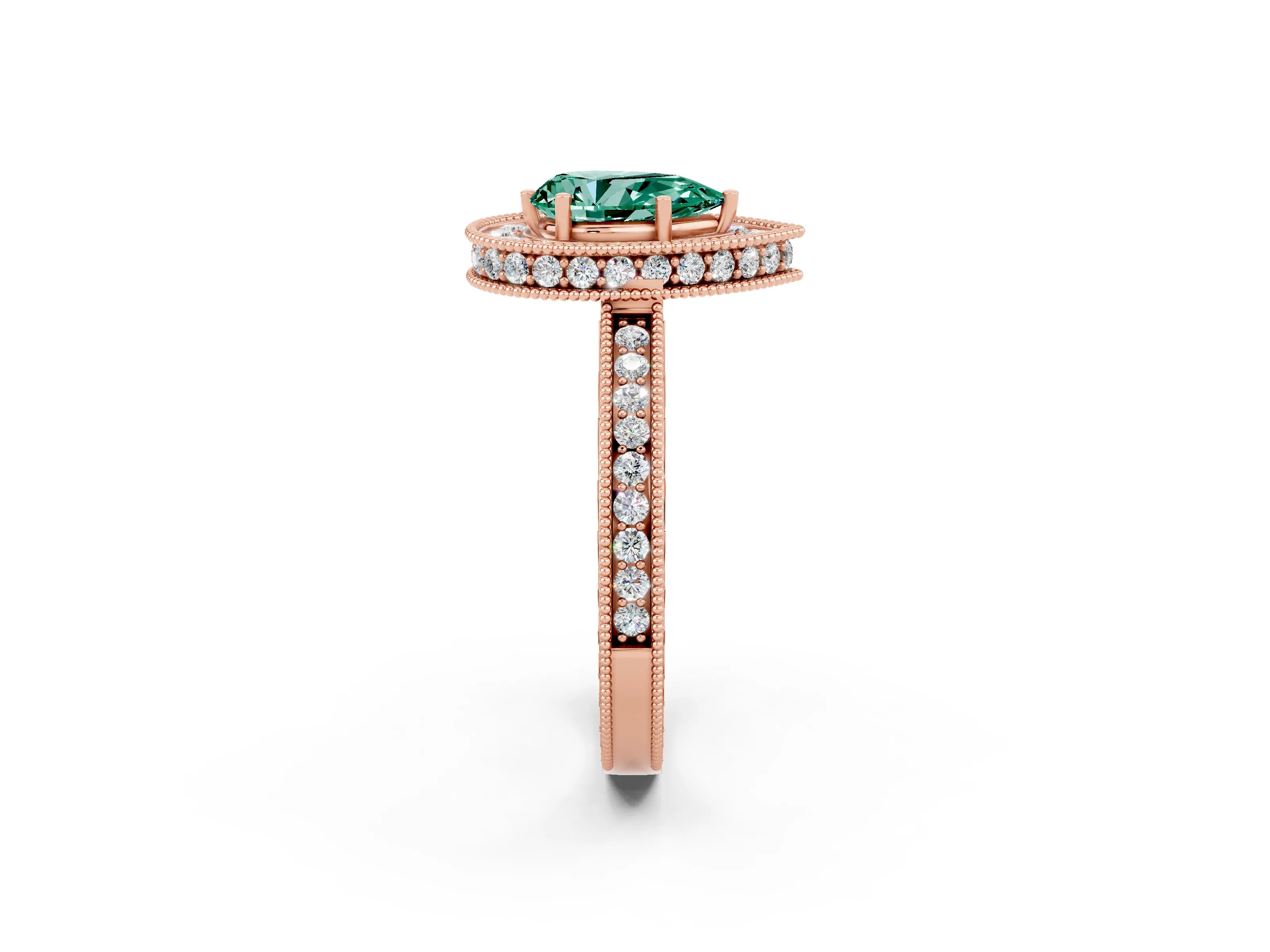 Rose gold Pear Cut Halo Diamond Engagement Ring with Milgrain Pave Band and Four-Prong Setting_2