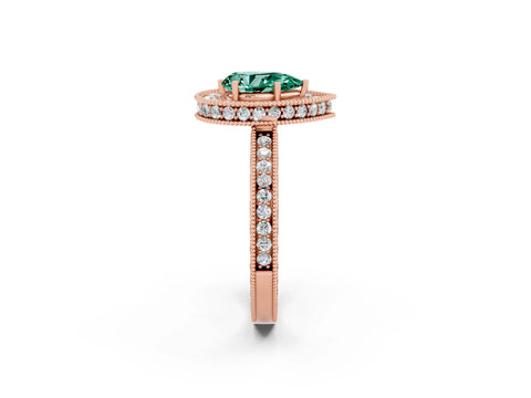 Rose gold Pear Cut Halo Diamond Engagement Ring with Milgrain Pave Band and Four-Prong Setting_2