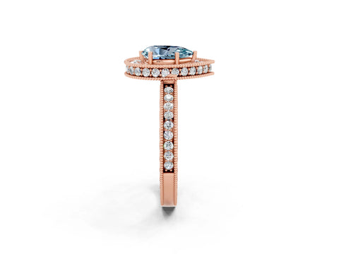 Rose gold Pear Cut Halo Diamond Engagement Ring with Milgrain Pave Band and Four-Prong Setting_2