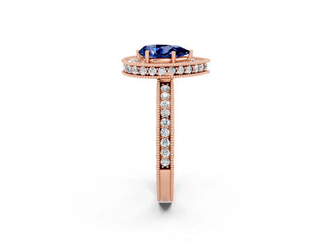 Rose gold Pear Cut Halo Diamond Engagement Ring with Milgrain Pave Band and Four-Prong Setting_2