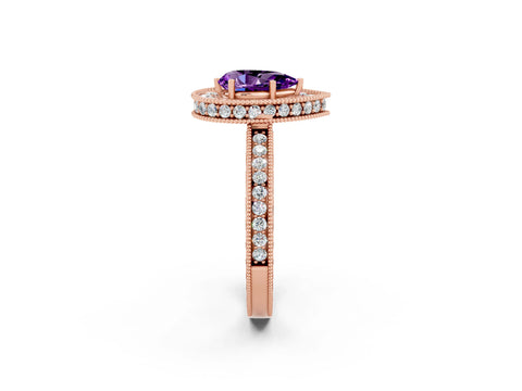 Rose gold Pear Cut Halo Diamond Engagement Ring with Milgrain Pave Band and Four-Prong Setting_2