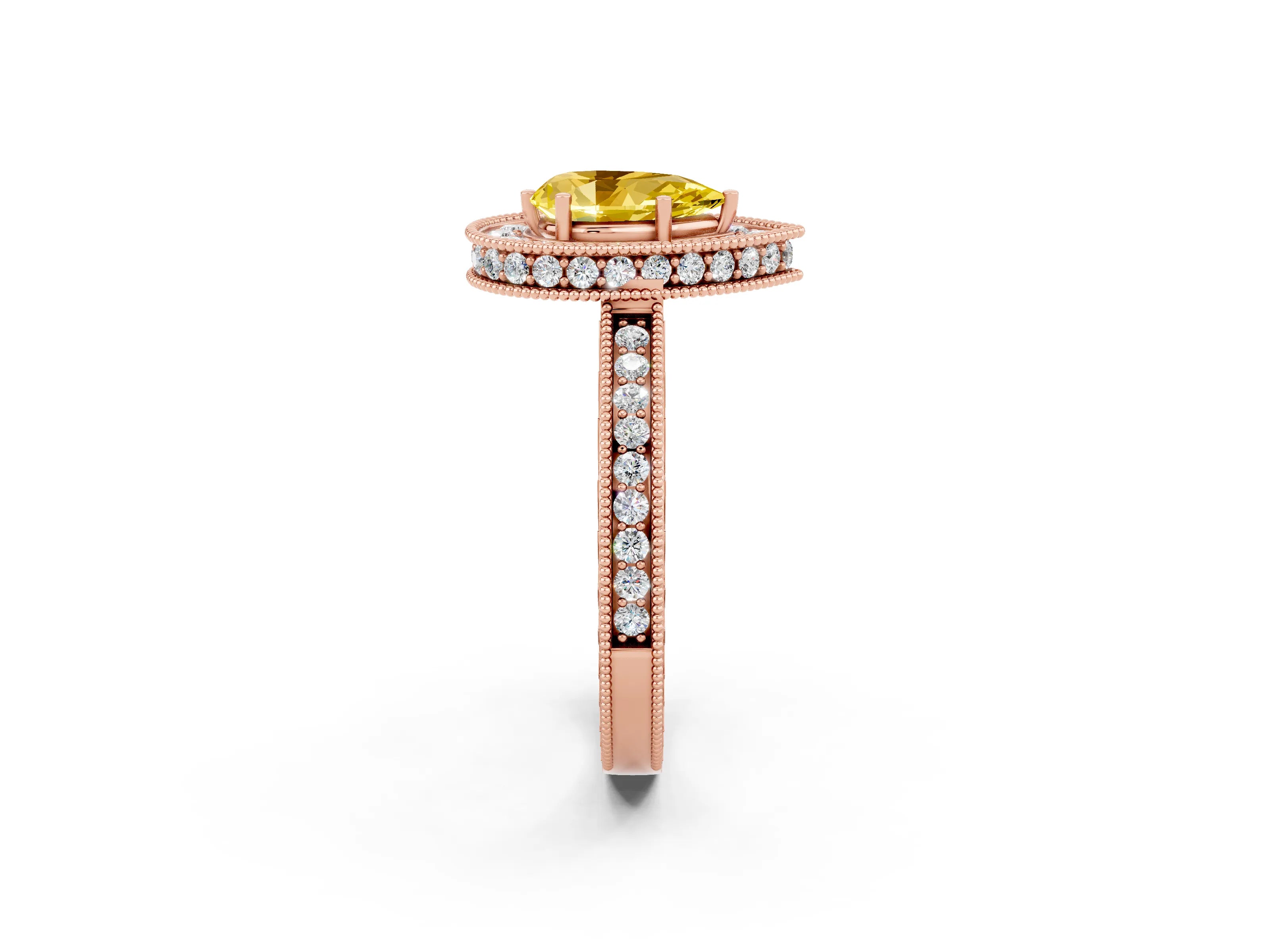 Rose gold Pear Cut Halo Diamond Engagement Ring with Milgrain Pave Band and Four-Prong Setting_2