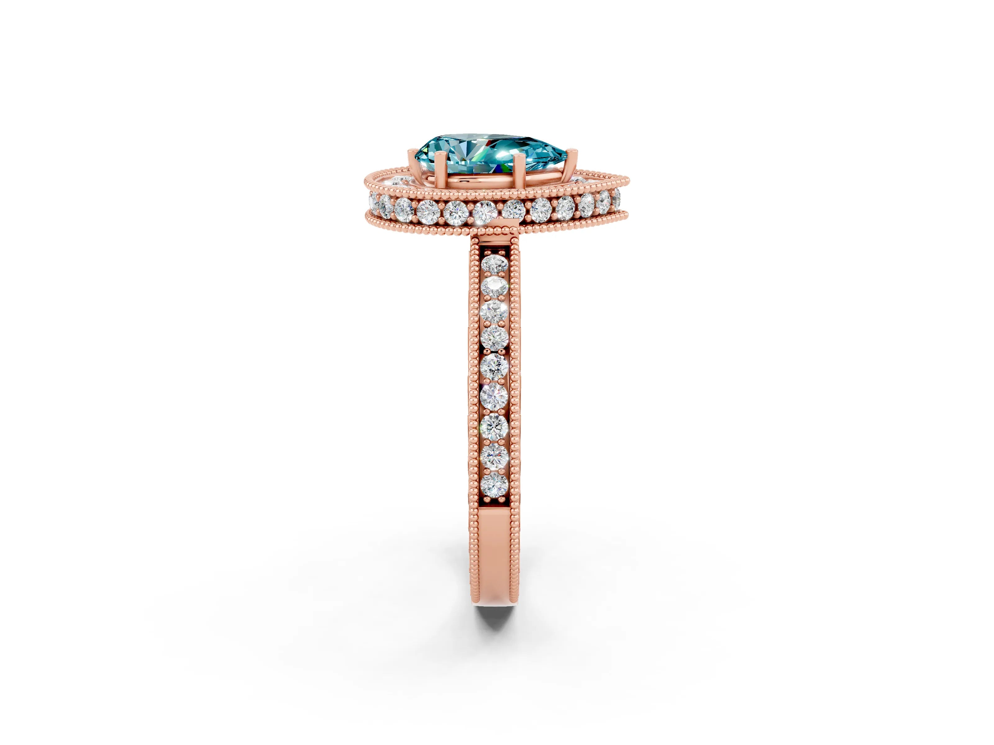 Rose gold Pear Cut Halo Diamond Engagement Ring with Milgrain Pave Band and Four-Prong Setting_2