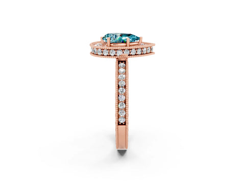 Rose gold Pear Cut Halo Diamond Engagement Ring with Milgrain Pave Band and Four-Prong Setting_2