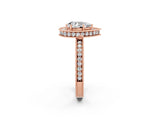 Rose gold Pear Cut Halo Diamond Engagement Ring with Milgrain Pave Band and Four-Prong Setting_2