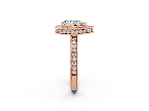 Rose gold Pear Cut Halo Diamond Engagement Ring with Milgrain Pave Band and Four-Prong Setting_2