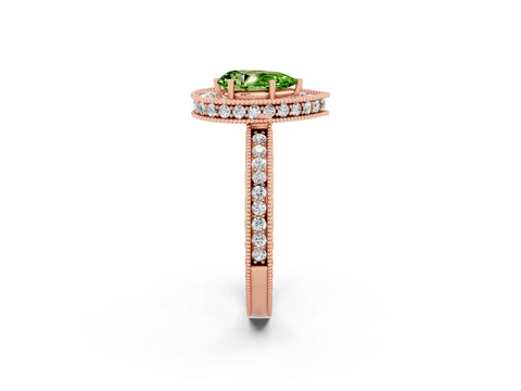 Rose gold Pear Cut Halo Diamond Engagement Ring with Milgrain Pave Band and Four-Prong Setting_2