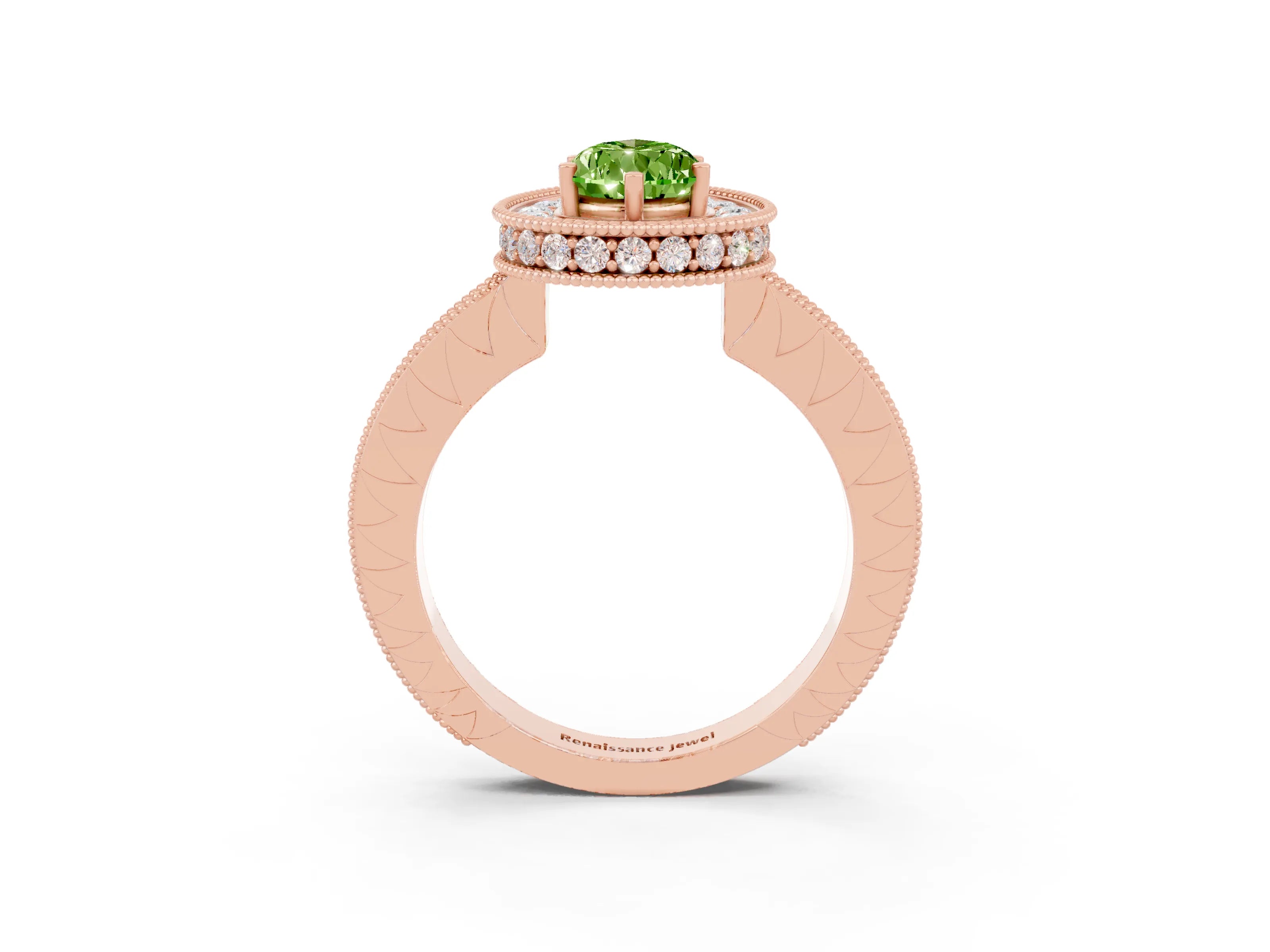 Rose gold Pear Cut Halo Diamond Engagement Ring with Milgrain Pave Band and Four-Prong Setting_3
