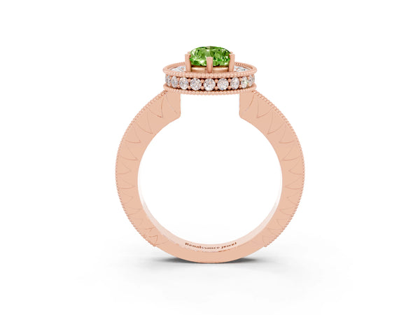 Rose gold Pear Cut Halo Diamond Engagement Ring with Milgrain Pave Band and Four-Prong Setting