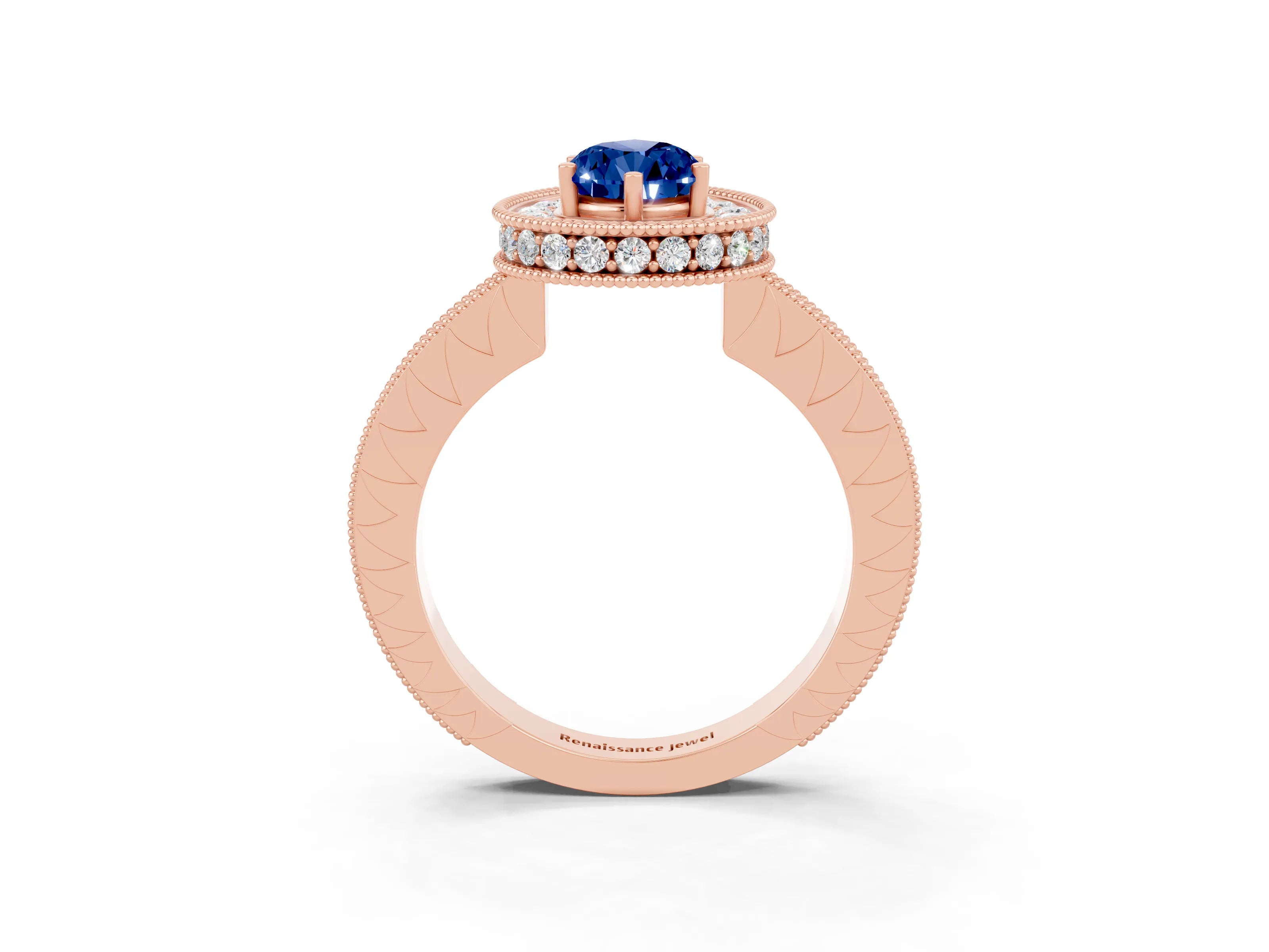 Rose gold Pear Cut Halo Diamond Engagement Ring with Milgrain Pave Band and Four-Prong Setting_3