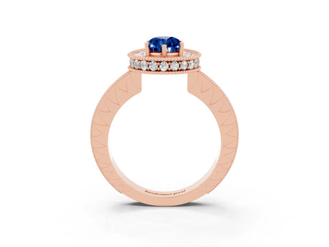 Rose gold Pear Cut Halo Diamond Engagement Ring with Milgrain Pave Band and Four-Prong Setting_3