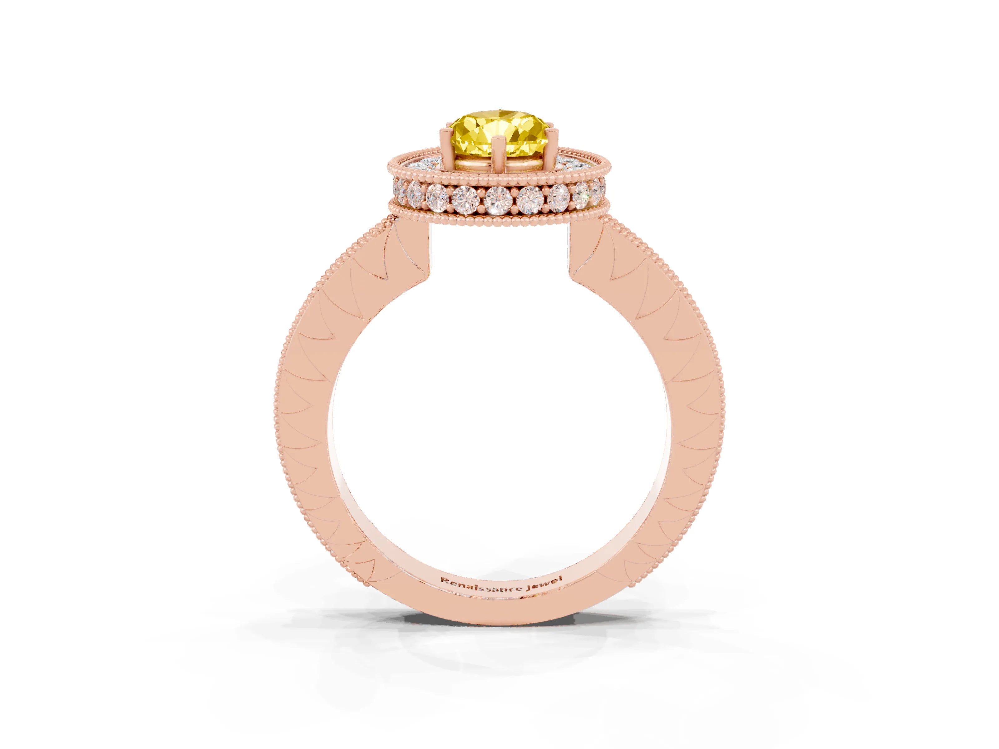 Rose gold Pear Cut Halo Diamond Engagement Ring with Milgrain Pave Band and Four-Prong Setting_3
